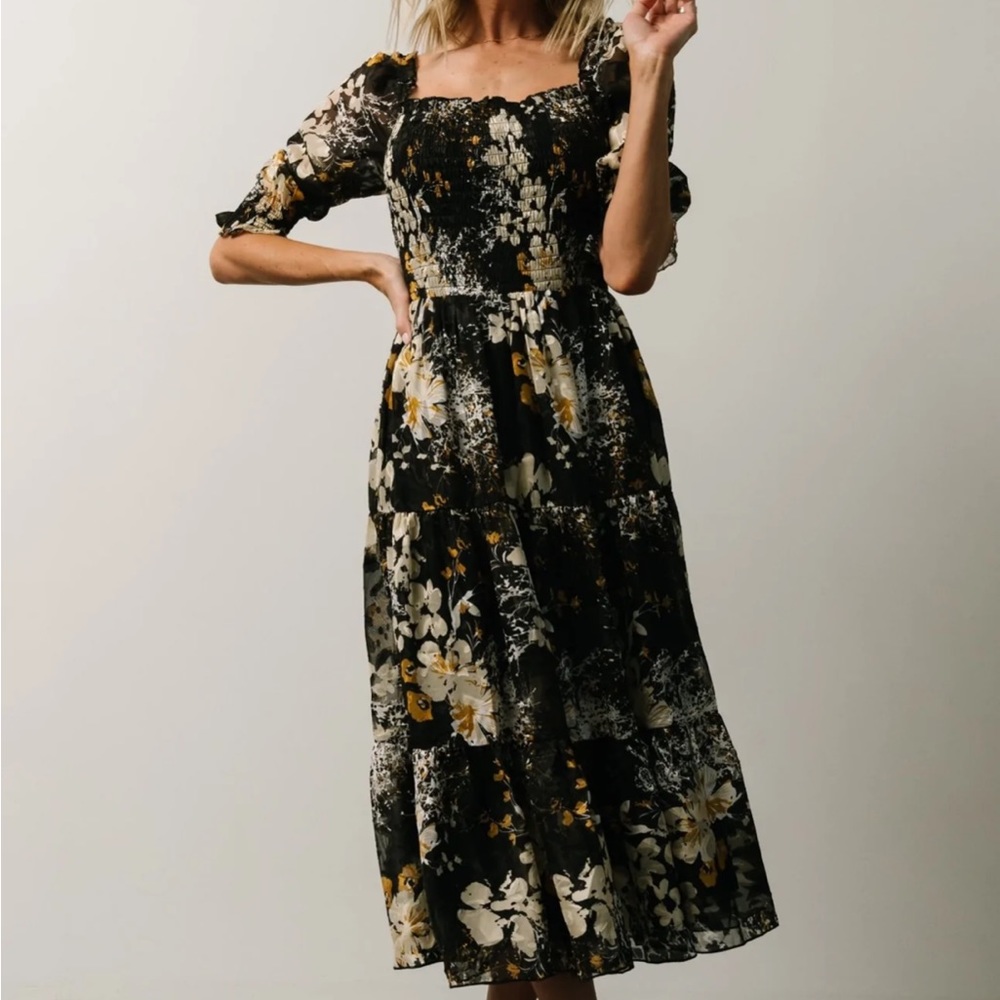 Baltic Born Black Floral Midi Dress
